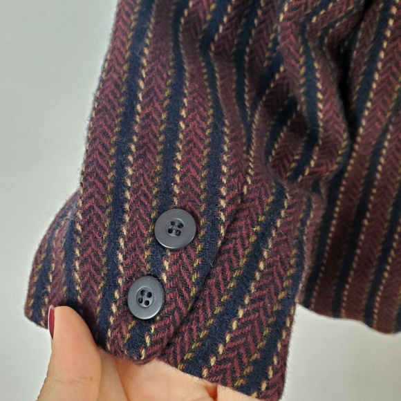 Vintage 80s 100%Virgin Wool Blazer Stripes 3 Buttoms Closure Tristan & Iseut - Picture 6 of 12